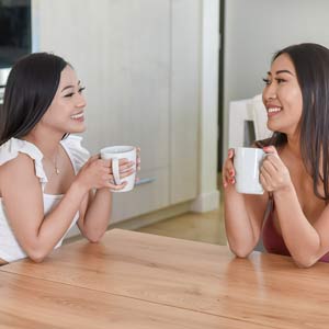 Sharon and Jasmine having a coffee