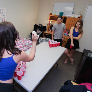 Beer pong besties playing