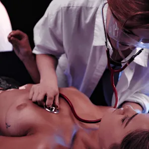 Checks out her test subject Sonya Blaze