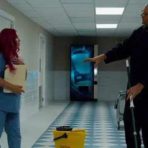 Lily Lou with the janitor