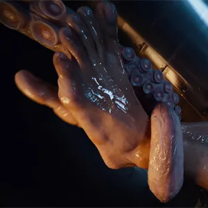 Huge tentacles holding down her legs