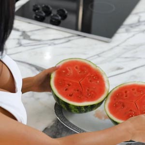 Honey Moon eats fresh watermelon