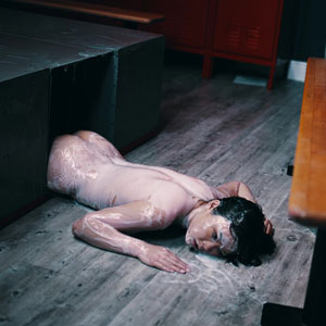 On the locker rooms floor