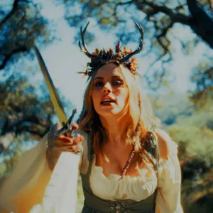 Anna Claire Clouds in the woods with a dagger
