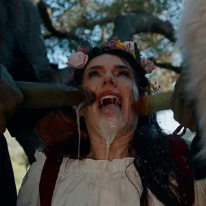 Filling her mouth with cum