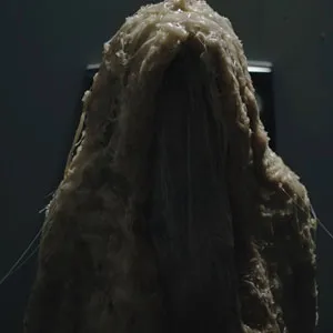 There is a human sized cocoon on the toilet