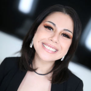 She is wearing a black dress