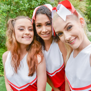 BFFs cheerleaders taking a selfie