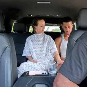 Christina Sage reaches for her co-riders dick