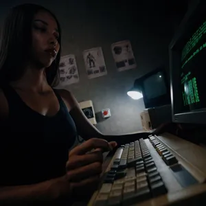 Lia Lin working on the computer